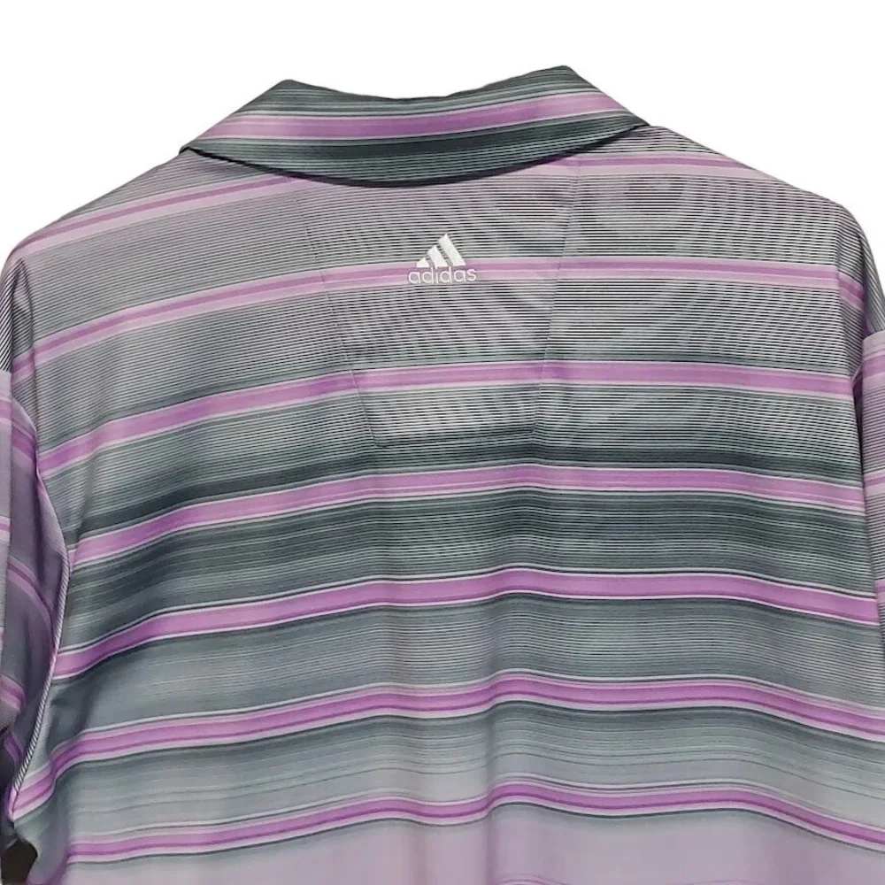 Adidas Polo Shirt Mens Large Purple & Gray Stripe Golf Climacool